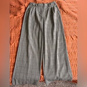Nine West Black and Gray Glen Plaid Wide-Leg Trousers
